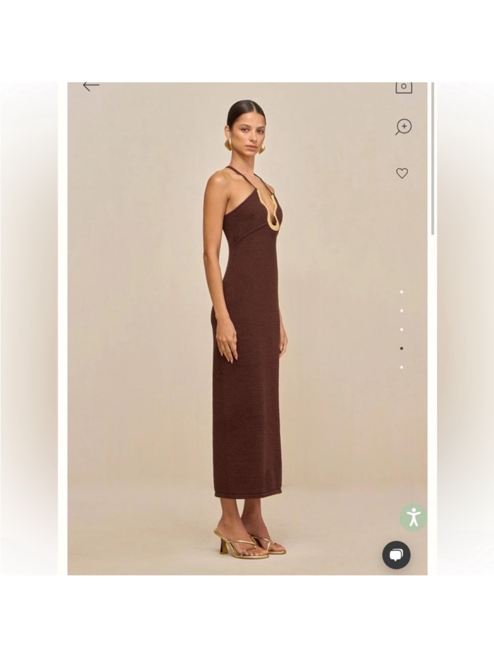 Cult Gaia Valma Halter Brown Dress with Gold Trim - Picture 3 of 11